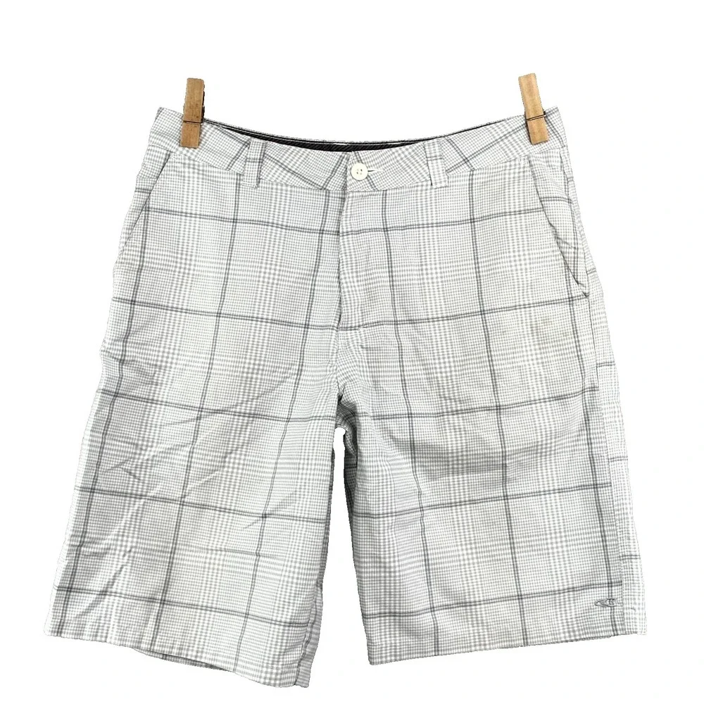 O'Neill Hybrid Shorts Mens 34 White Gray Gingham Plaid Gorpcore Outdoor‎ Hiking